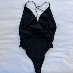 Black Open Back, Cross Back Bodysuit